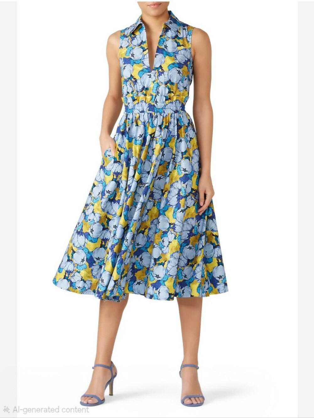 PINKO Peony Floral Printed Midi Dress Cotton Smocked Waist Cottagecore Retro. 6
